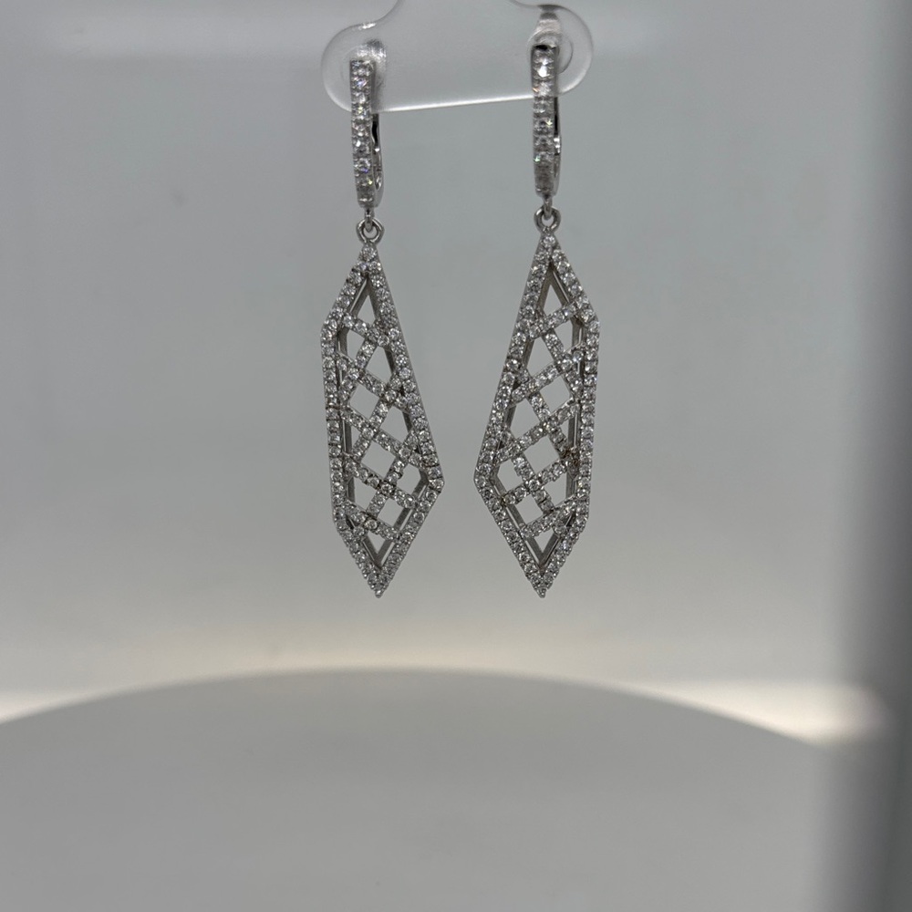 Silver-Tone White Crystal Lattice Drop Earrings
